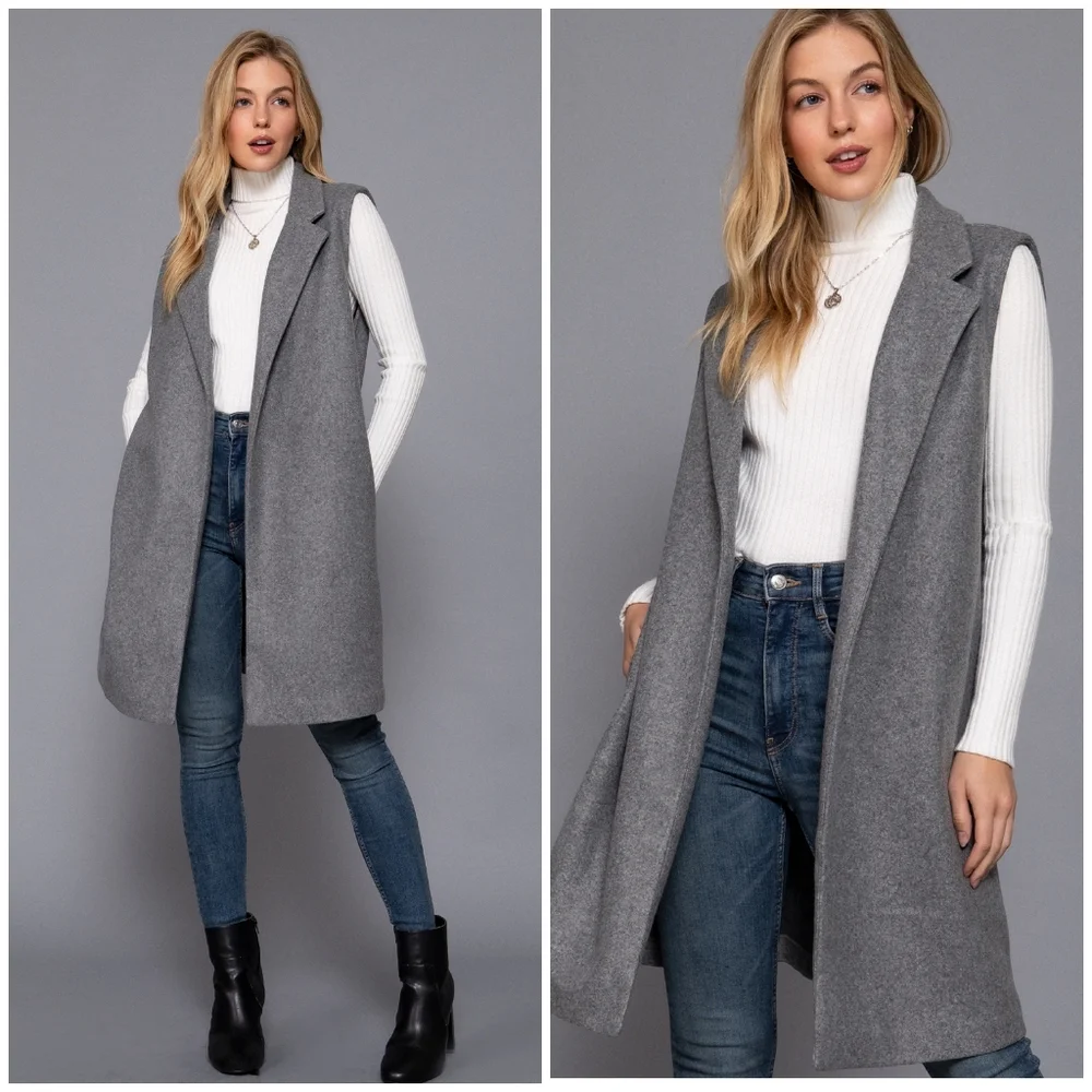 Sophisticated Chic Charcoal Gray Peacoat Vest - Picture 5 of 9